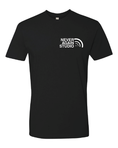 Never Again Radio Signal Left Chest Logo Tshirt